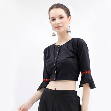 Black Bandhani Cotton Silk Blouse